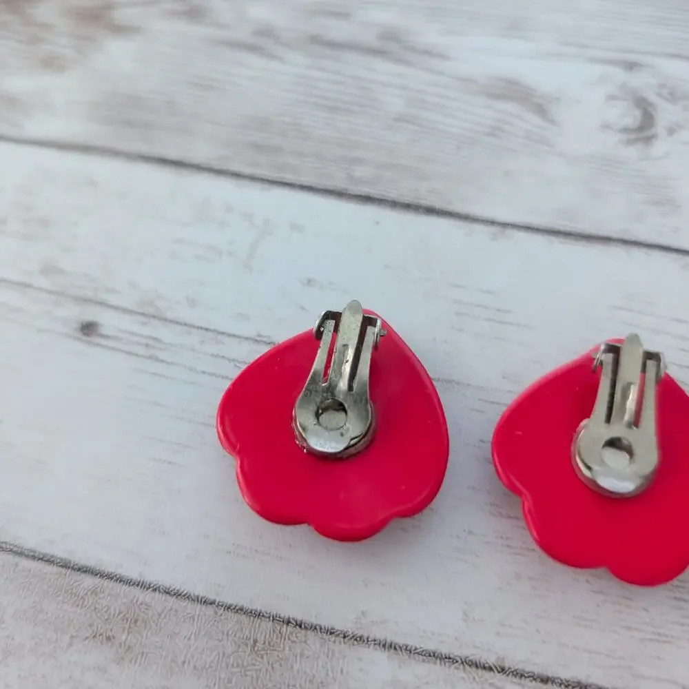 Vintage Clip On Earrings Large Red Statement Flourish 1.25